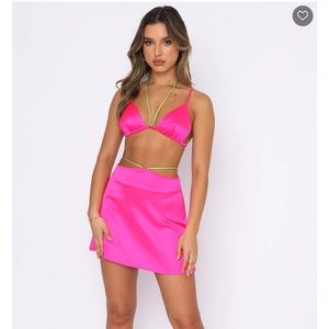 White fox boutique pink and green mini skirt set